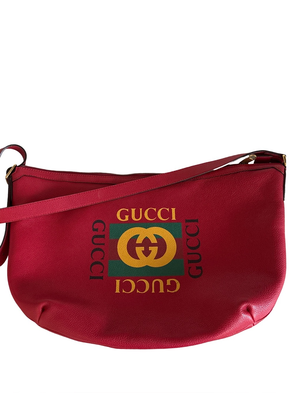Gucci Red Leather Shoulder Bag with Signature Logo